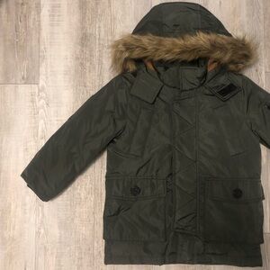 Zara Kids Hybrid Down Puffer Coat with Faux Fur Trim